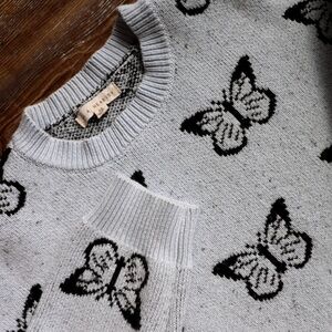 L.A Hearts Cropped Sweater Fairycore Butterfly Print Y2K Coquette Light Blue XS